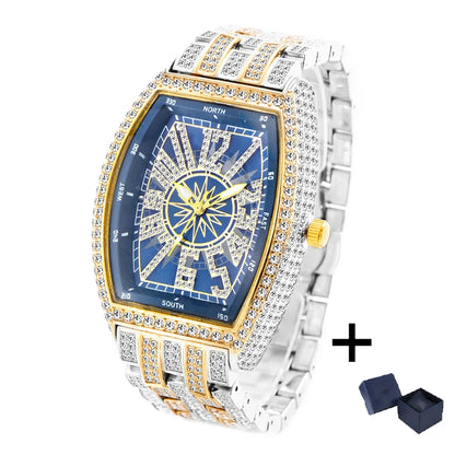 Men's  lce Diamond Sun Pattern Literal Quartz Wristwatch