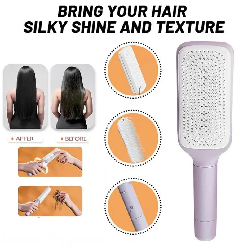 Self-Cleaning Hairbrush Retractable Bristle