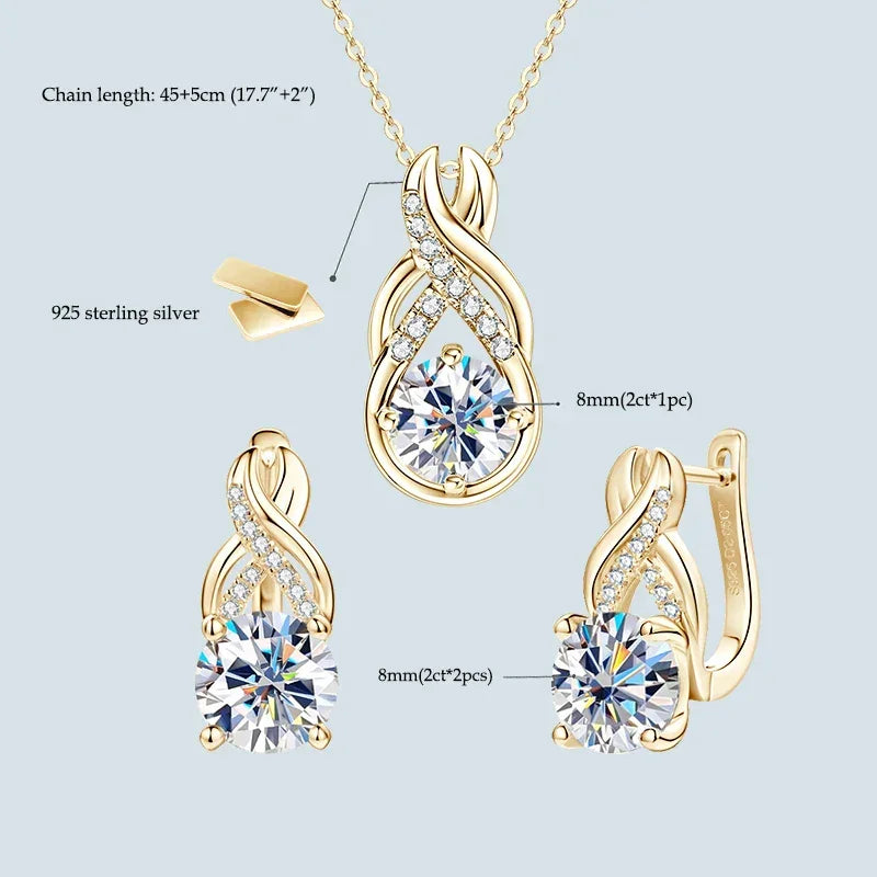 8mm 2.0CT D Moissanite Jewelry Sets 925 Sterling Silver - Empire P.E