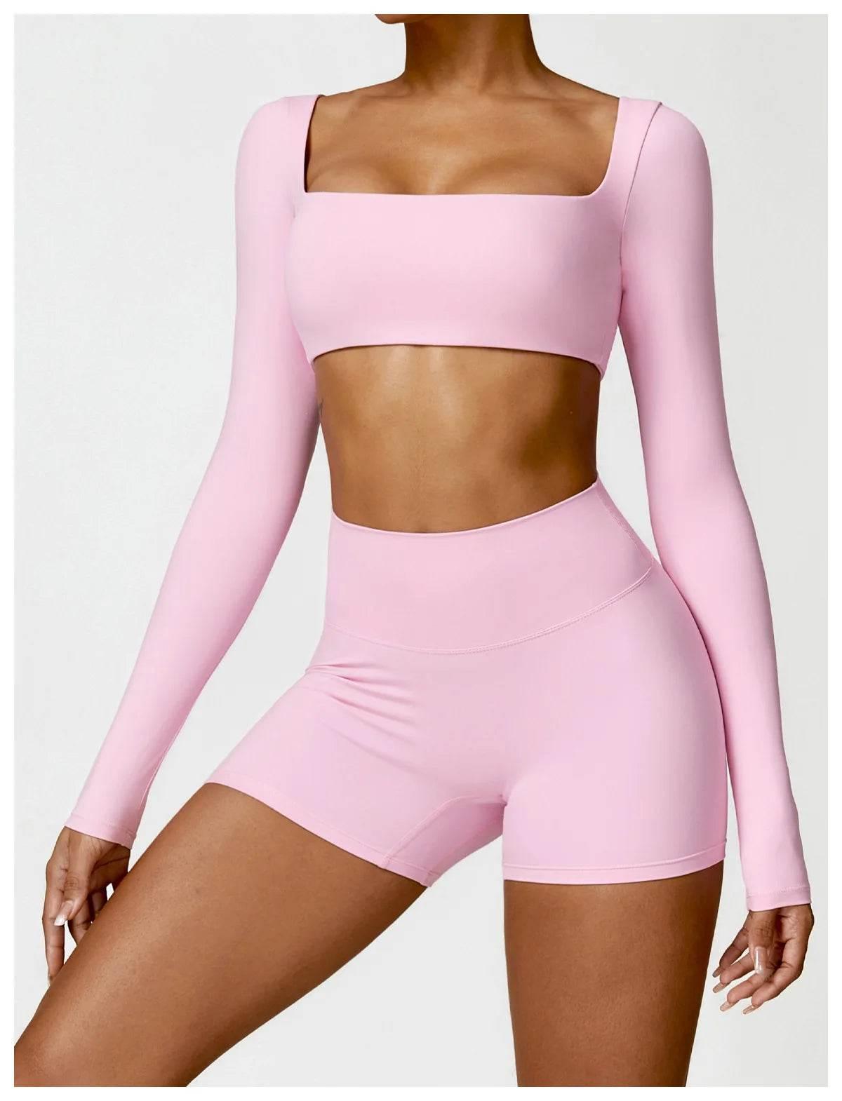 Hearuisavy 2PCS Long Sleeve Gym Set Women Yoga Clothes Quick-Drying Sportswear Running Leggings Workout Sports Crop Top Women - Empire P.E