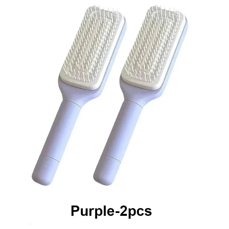 Self-Cleaning Hairbrush Retractable Bristle