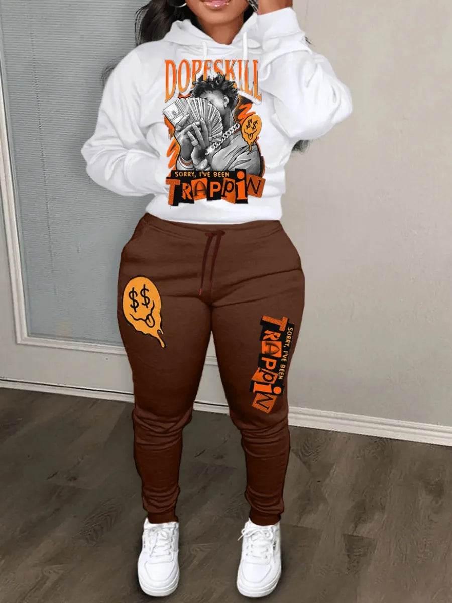 Plus Size Autumn & Winter Letter Print Color Block Hooded Sweatshirt - Empire P.E