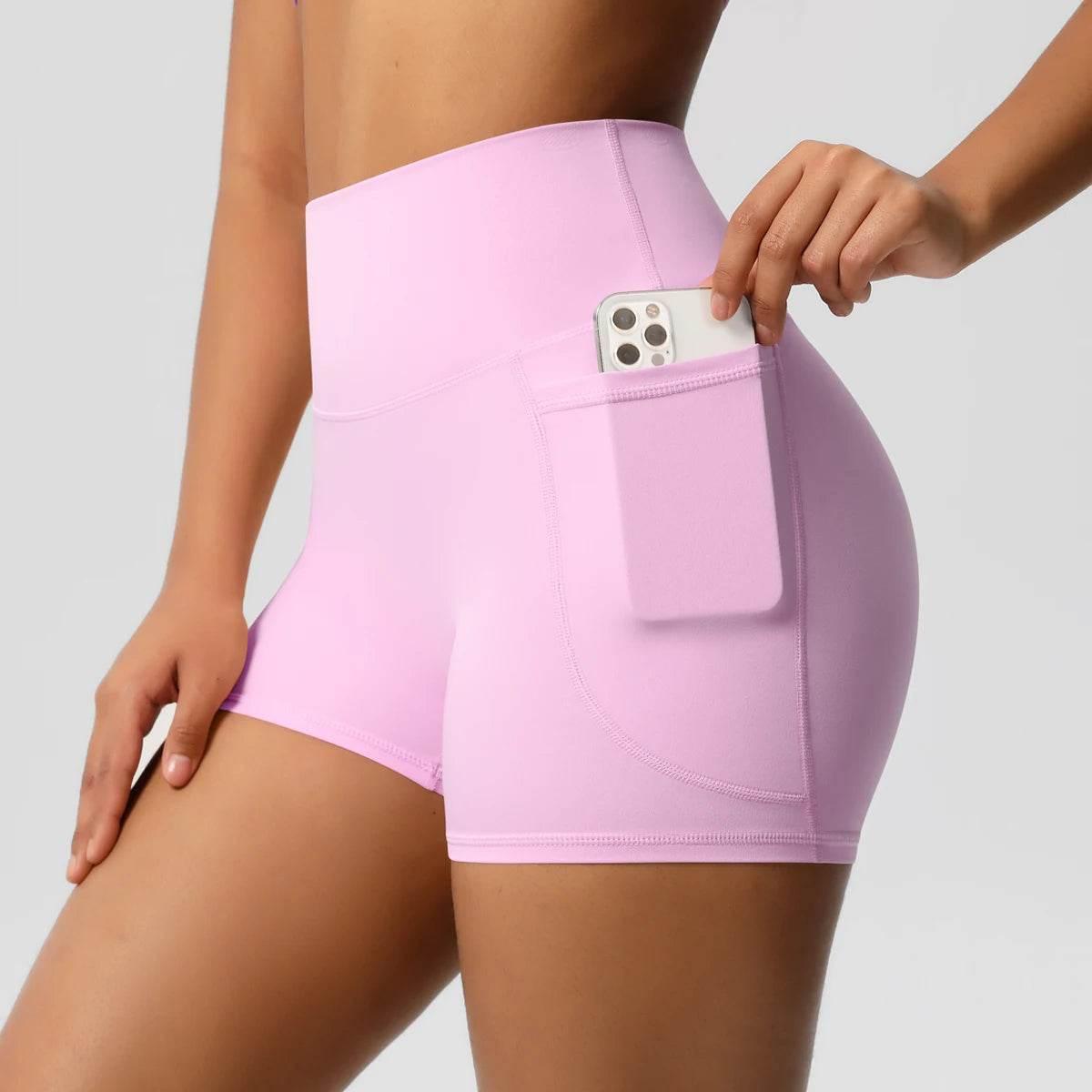 Women Sports Short With PocketedYoga Legging Shorts Squat Proof High Waist Fitness Tight Shorts Quick Drying Cycling Workout Gym - Empire P.E