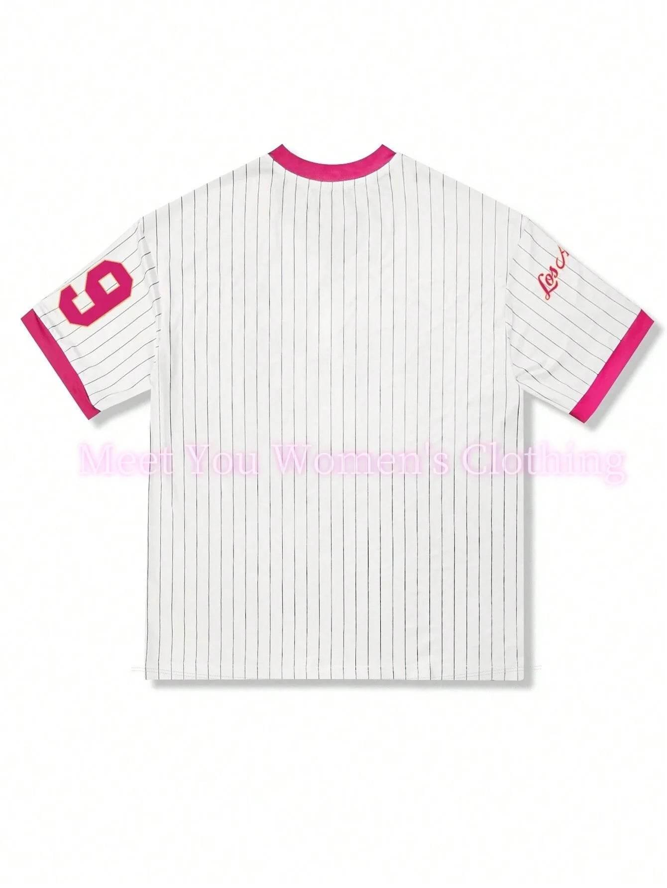 Women Los Angeles Number 79 Print V-Neck Short Sleeve T-Shirt Summer Graphic Tee Baseball Jerseys Stripe Oversized Sport T-Shirt - Empire P.E