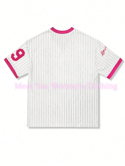 Women Los Angeles Number 79 Print V-Neck Short Sleeve T-Shirt Summer Graphic Tee Baseball Jerseys Stripe Oversized Sport T-Shirt - Empire P.E