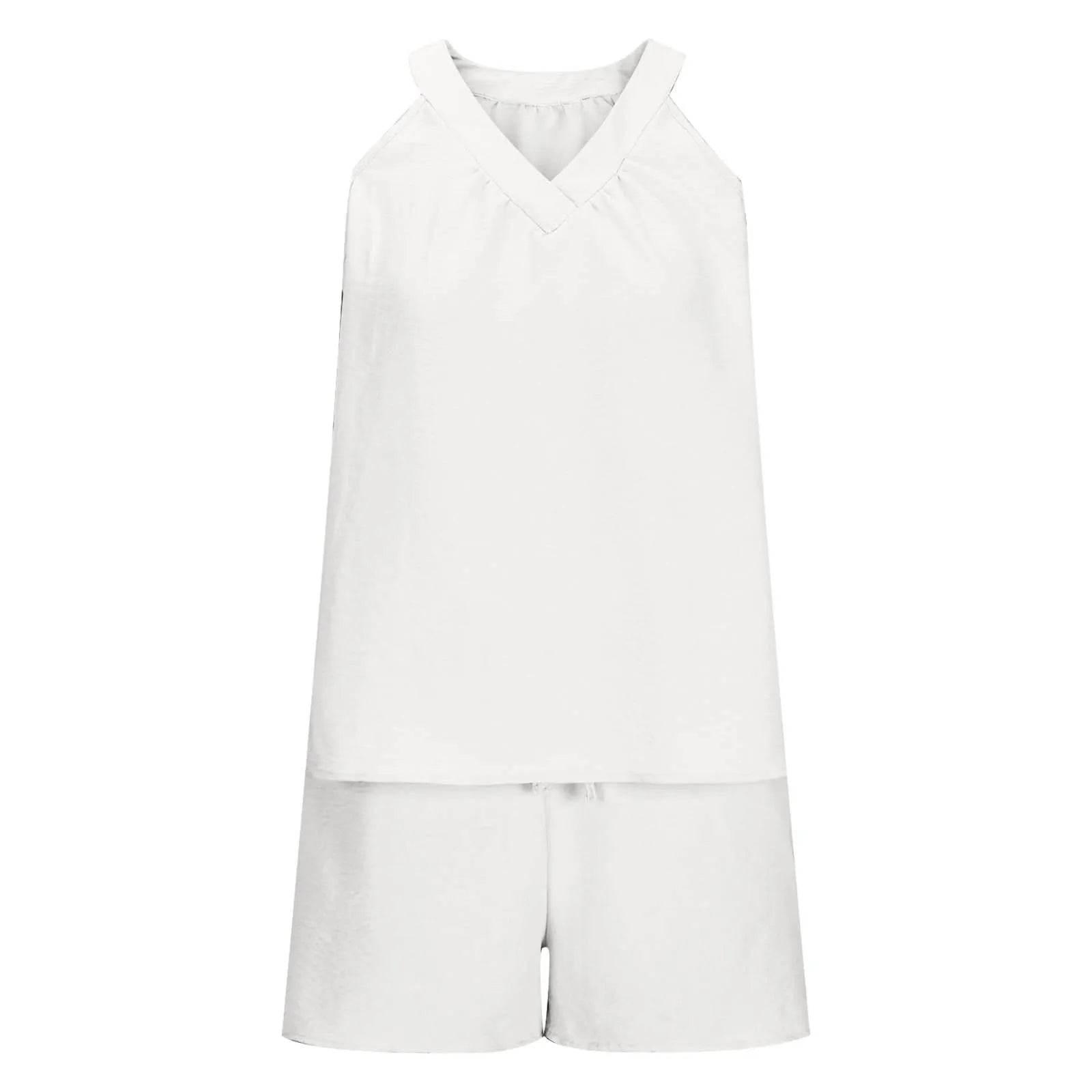Women'S Summer Casual Suit New Urban Casual Women'S Solid Color Sleeveless Vest Elastic Shorts Home Clothes Two-Piece Set - Empire P.E