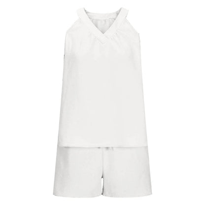 Women'S Summer Casual Suit New Urban Casual Women'S Solid Color Sleeveless Vest Elastic Shorts Home Clothes Two-Piece Set - Empire P.E