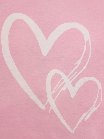 Women's casual solid  heart-shaped printed T-shirt
