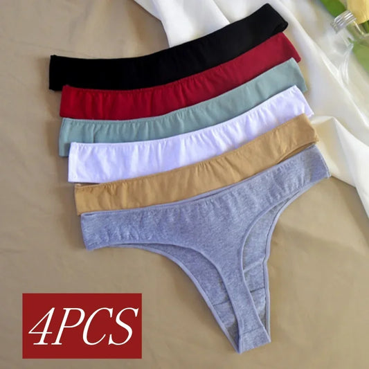4Pcs/Set Cotton Thongs For Women Low Rise Panties - Empire P.E