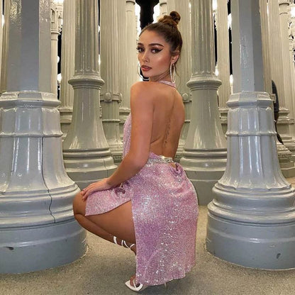 Elegant Short Dress with Hanging Neck Backless - Empire P.E