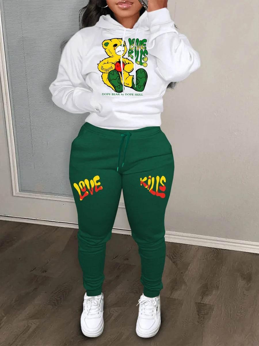 Plus Size Autumn & Winter Letter Print Color Block Hooded Sweatshirt - Empire P.E