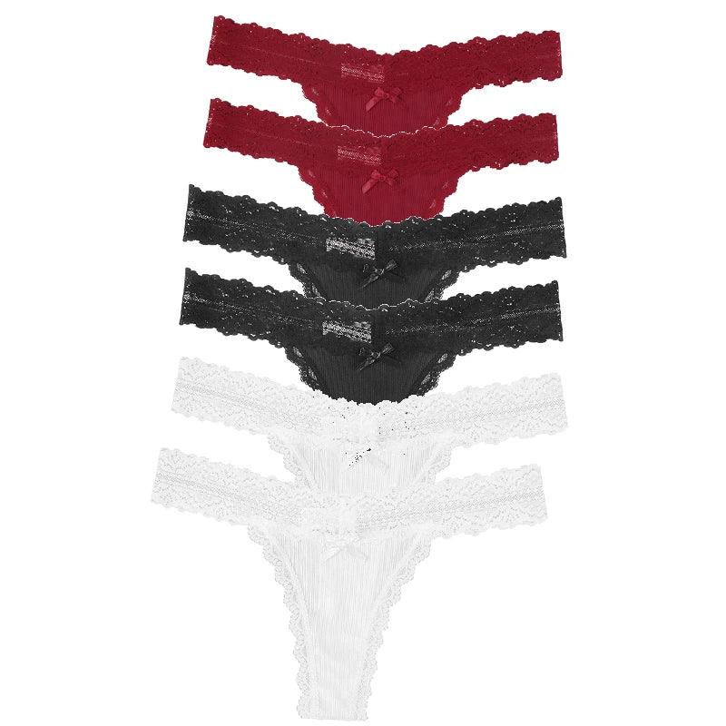 6pcs/Set Perspective Floral Panties Women Lace Thongs Low Waist - Empire P.E