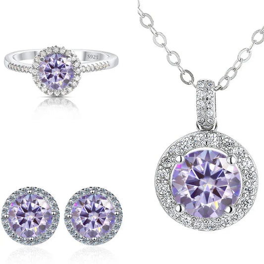 Real Round 6.5mm Moissanite Jewelry Set 925 Sterling Silver - Empire P.E