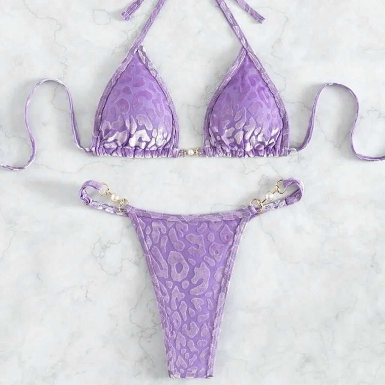 Sexy Leopard Velvet Mini Micro Thong Bikinis