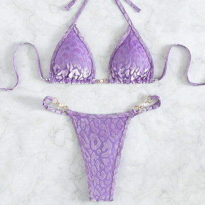 Sexy Leopard Velvet Mini Micro Thong Bikinis