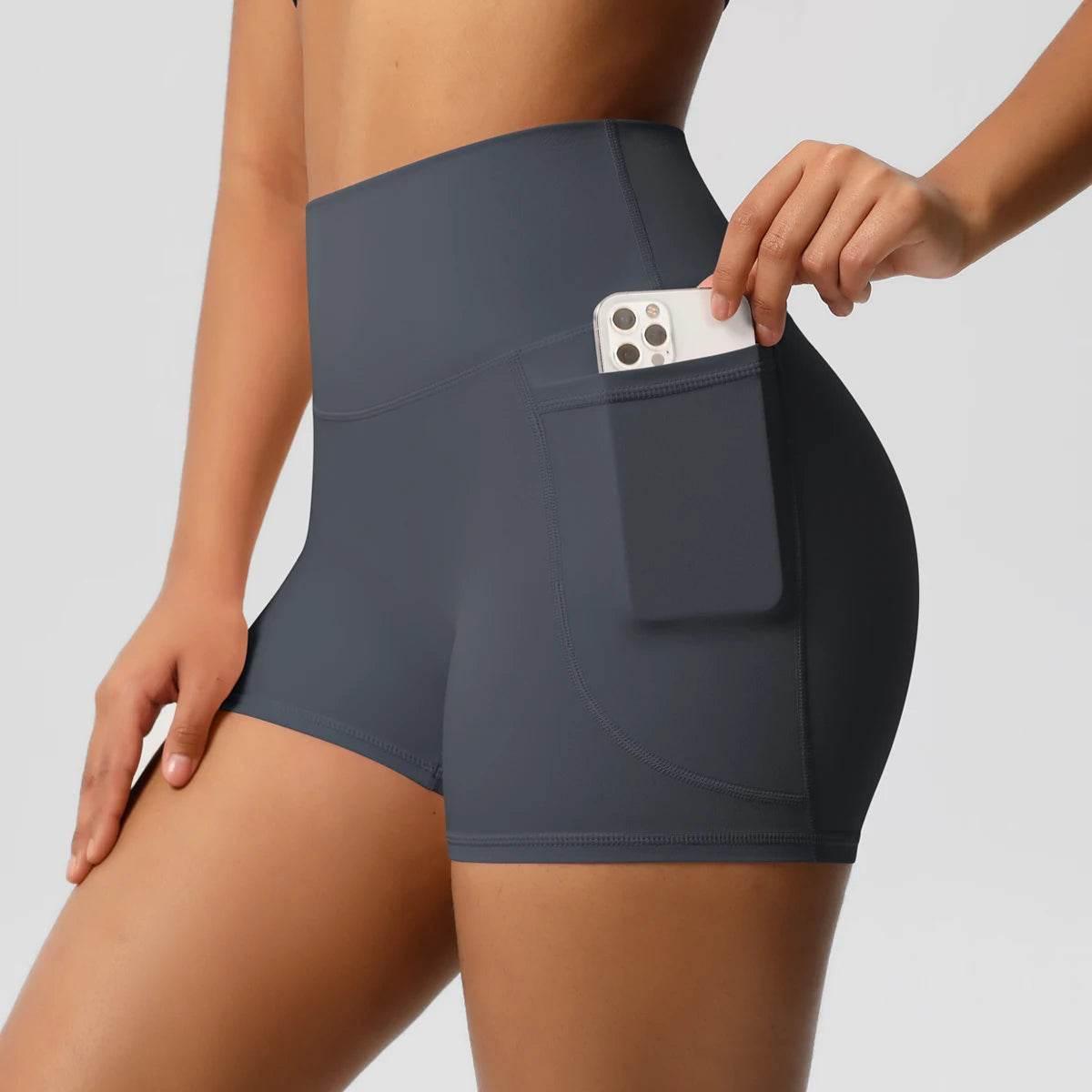 Women Sports Short With PocketedYoga Legging Shorts Squat Proof High Waist Fitness Tight Shorts Quick Drying Cycling Workout Gym - Empire P.E