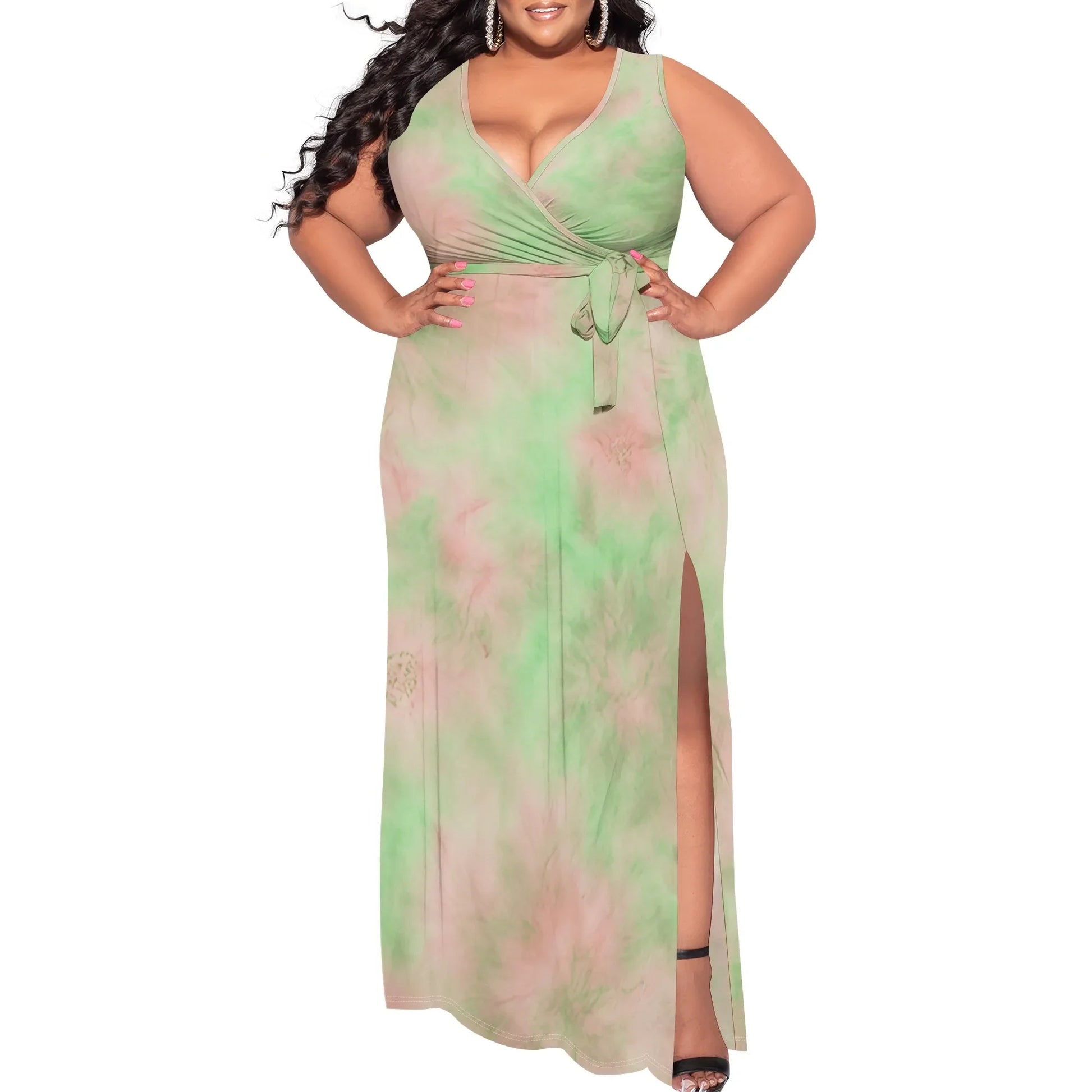 Plus Size Green Tie-Dye Maxi Dress - Empire P.E