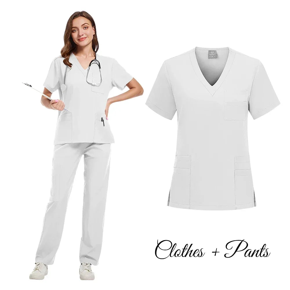 New Nurse Uniforms Elatic Solid Tops Pants Scrub - Empire P.E