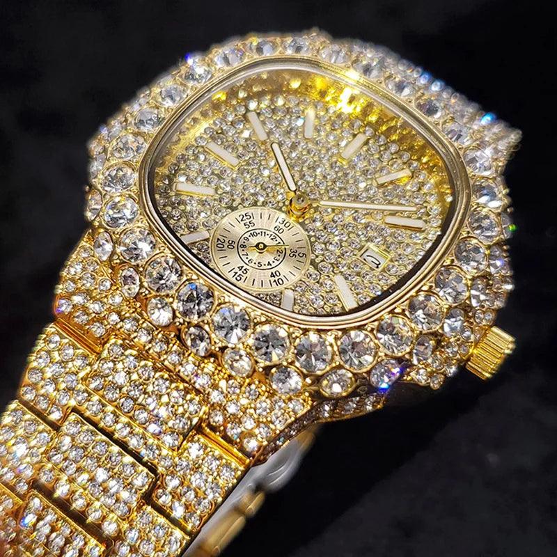 Luxury Diamond Watch Men Hip Hop Street Style Date Display Quartz Timepiece Iced Out Party Jewelry Wristwatch Hot Sale Product - Empire P.E