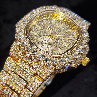 Luxury Diamond Watch Men Hip Hop Street Style Date Display Quartz Timepiece Iced Out Party Jewelry Wristwatch Hot Sale Product - Empire P.E
