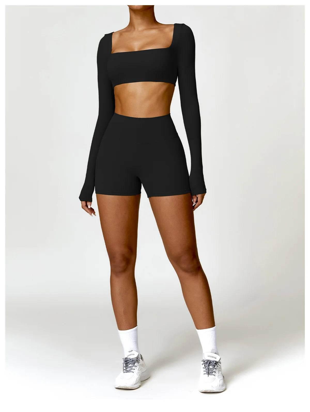 Hearuisavy 2PCS Long Sleeve Gym Set Women Yoga Clothes Quick-Drying Sportswear Running Leggings Workout Sports Crop Top Women - Empire P.E