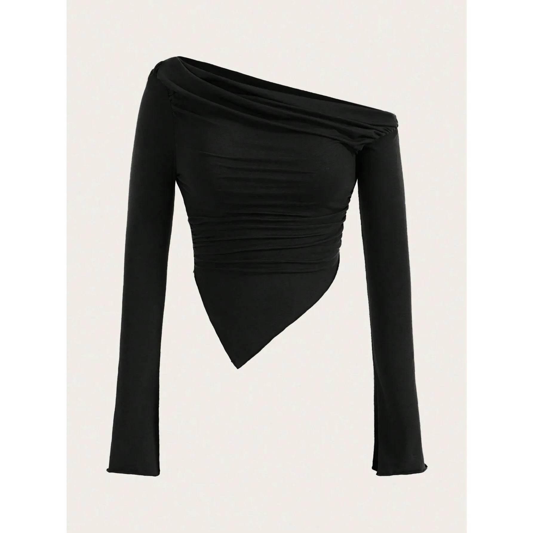 Women Sexy Solid One Shoulder Long Sleeve T Shirt Spring Fall 2025 Y2K Clothes Grunge Goth Slim Fit Tee Top Tshirt Streetwear - Empire P.E