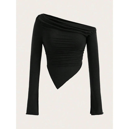 Women Sexy Solid One Shoulder Long Sleeve T Shirt Spring Fall 2025 Y2K Clothes Grunge Goth Slim Fit Tee Top Tshirt Streetwear - Empire P.E