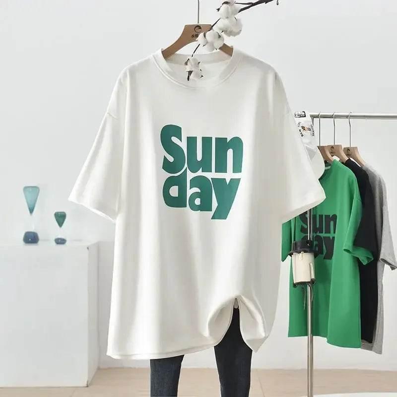 Plus Size Plus Size Women's Korean Style Loose Fit T-Shirt Semi-Slimming Slim Fit Short Sleeve Summer Tops Large Size Clothing - Empire P.E
