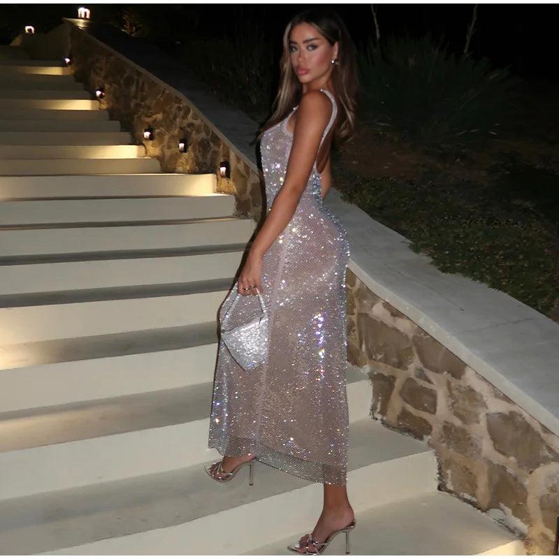 Solid Glitter Long Dress - Empire P.E