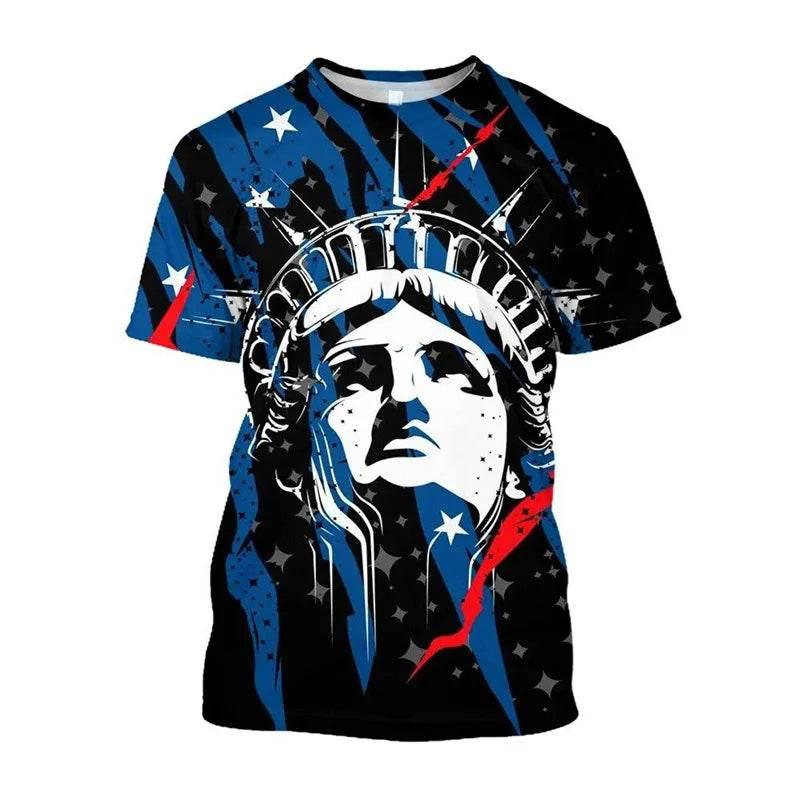 American Flag Graphic T-shirt For Men 3d Printed USA Statue of Liberty T Shirt Summer Spring Short Sleeves Round Neck Tee Shirts - Empire P.E