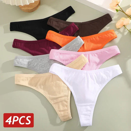 4PCS/Set Cotton Panties for Women Sexy Low Rise G-String Thongs - Empire P.E
