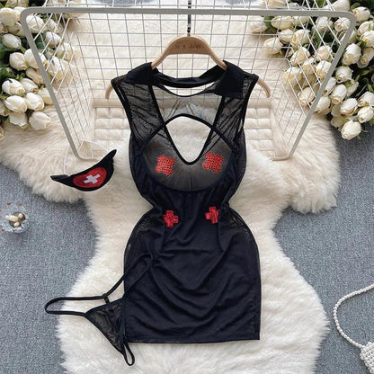 Hollow Out Cosplay Lingerie Lace Backless Jumpsuit - Empire P.E