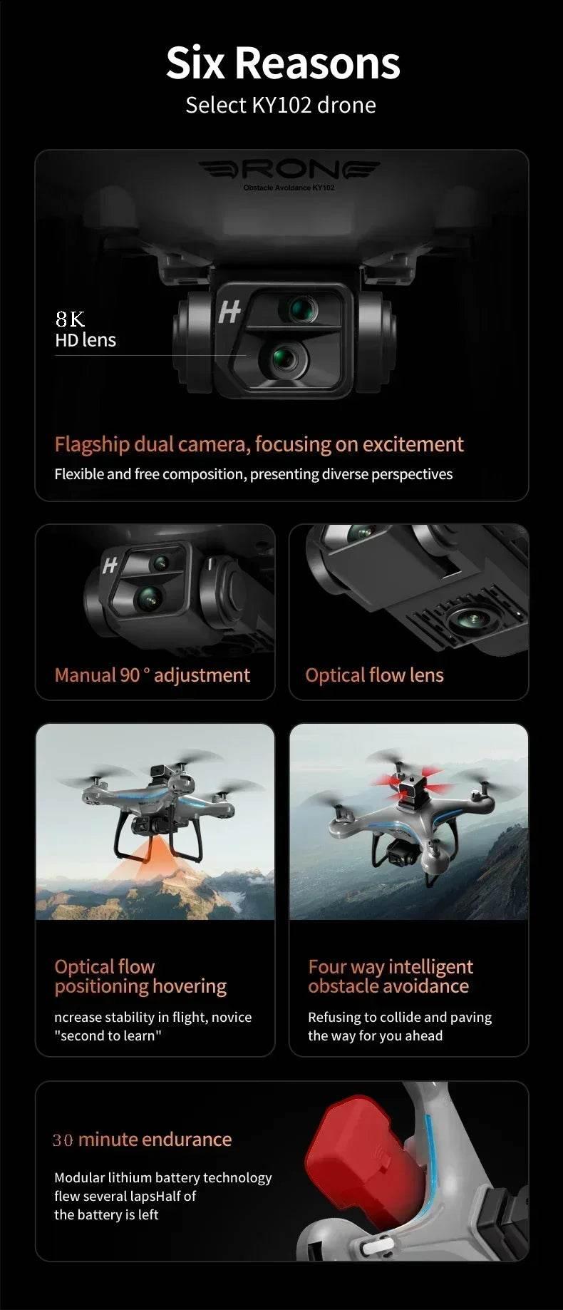 2025 KY102 Drone 8K Professional Dual Camera Brushless Quadcopter Obstacle Avoidance Optical Flow Aerial Drone RC 10000M - Empire P.E