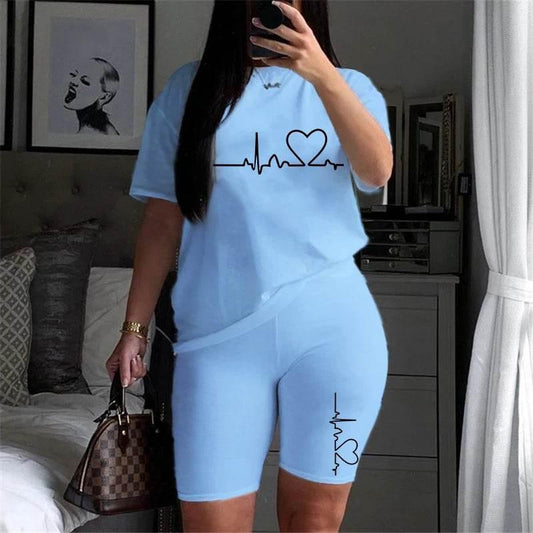 Summer Women Two Piece Set Sportswear T-Shirts and Shorts Ladies Casual O-Neck Pullover Short Sleeve - Empire P.E