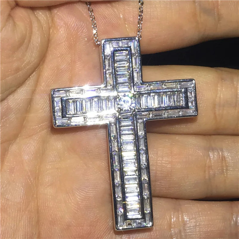Luxury 925 Sterling Silver Cross Pendant Necklace