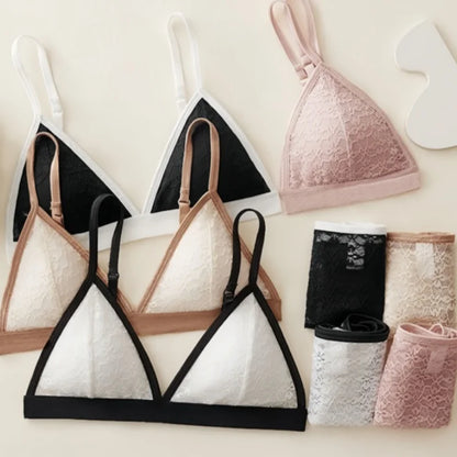 Women Lace Bra And Panties Set Non-wire Bralette Low Waist Panties Transparent Panty Sexy Lingerie 1/3 Cup Underwear Set - Empire P.E