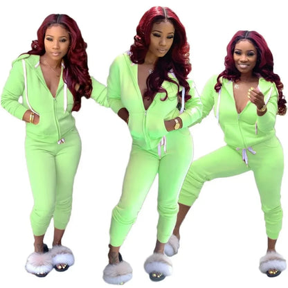 2 Pieces Set Women Fall Hot Style Pure Color Fleece two piece set - Empire P.E