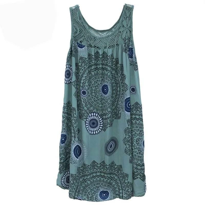 Women's clothing summer sleeveless camisole dress lace print sleeveless large swing loose sexy dress long skirt plus size - Empire P.E