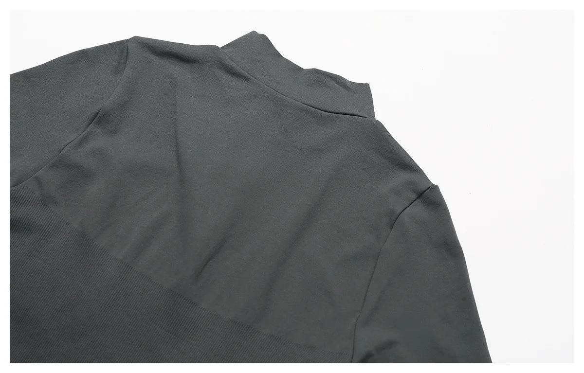 Women Seamless Zipper Jacket Yoga Long Sleeved Gym Top Ribbed Yoga Stand Collar Jacket Running Workout Sport Coat Women's Shirts - Empire P.E