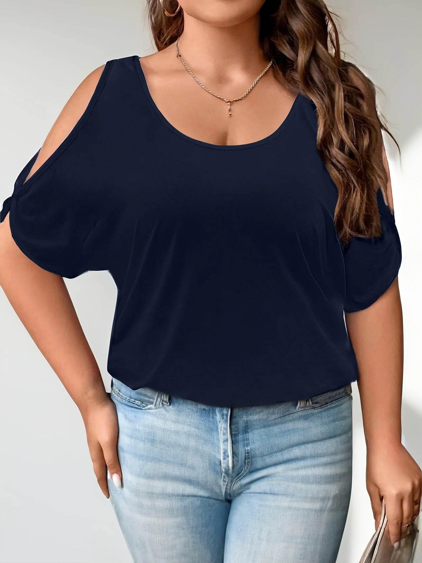 Plus Size Cold Shoulder T-Shirt for Women Casual Loose Fit Summer Top with Trendy Cutouts - Empire P.E
