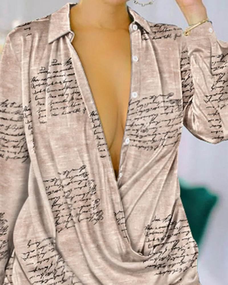 Print Long Sleeve Shirt Dress - Empire P.E