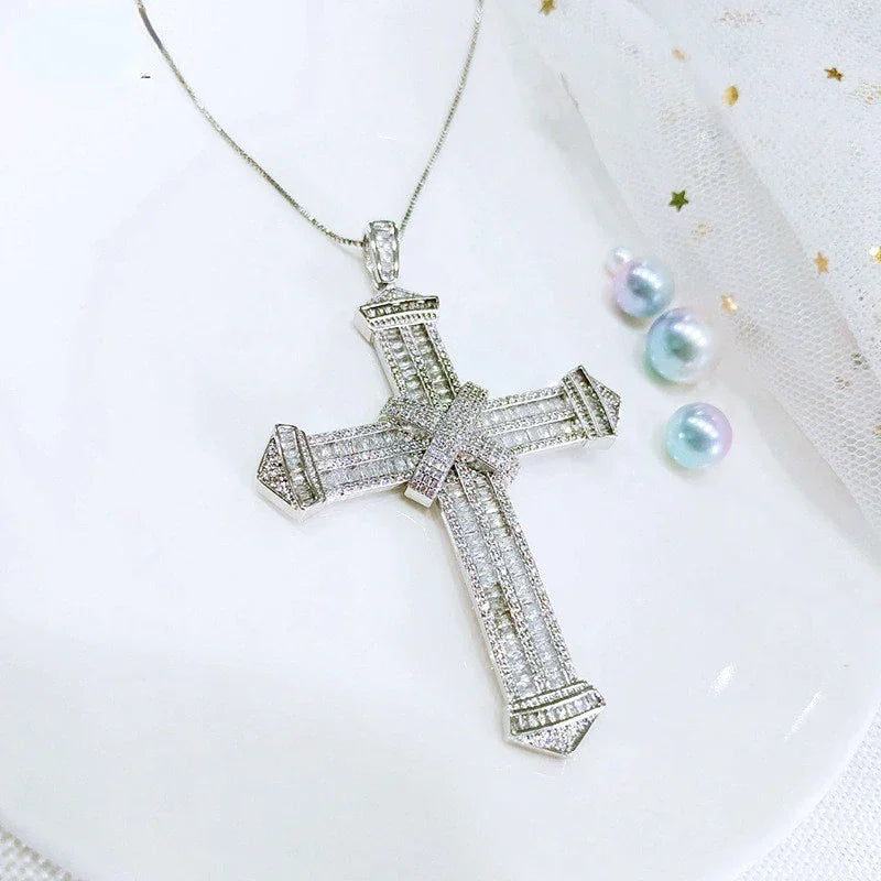 Lab Diamond Cross Pendant 925 Sterling Silver - Empire P.E