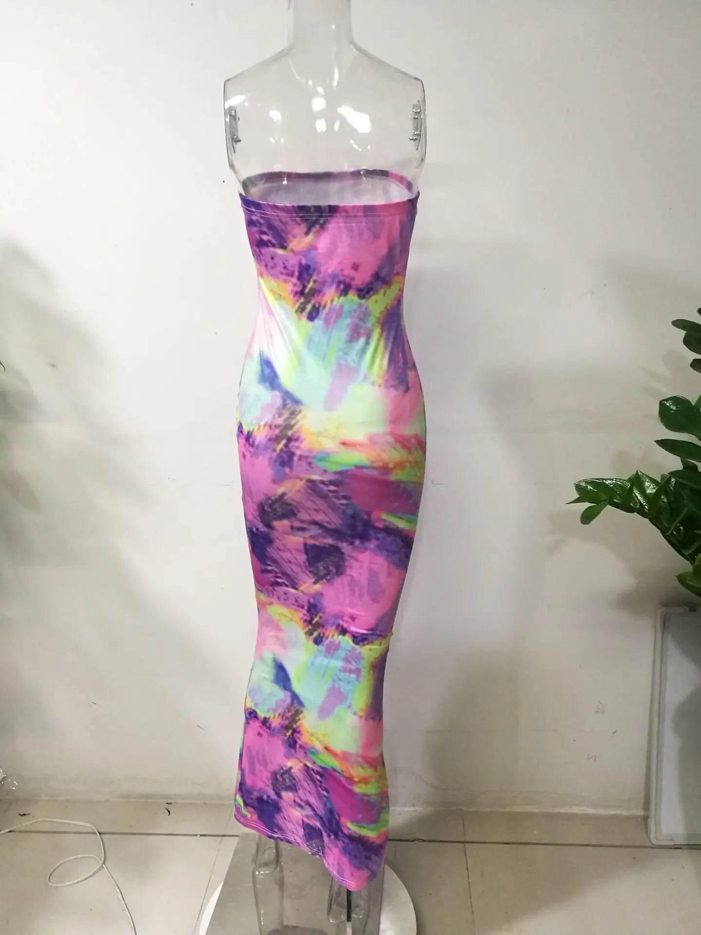 Spring And Summer Dresses For Women Chest Wrap Printed Off Shoulder Bandage Slim Sexy Long Dress 2023 New Fashion party MsChuh - Empire P.E