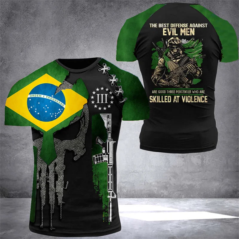 Brazil Flag Men's T-Shirt 3D Print Brazilian T Shirt Summer Oversized Jersey Camo Veterans Short Sleeve Sports Tactical Tee Tops - Empire P.E