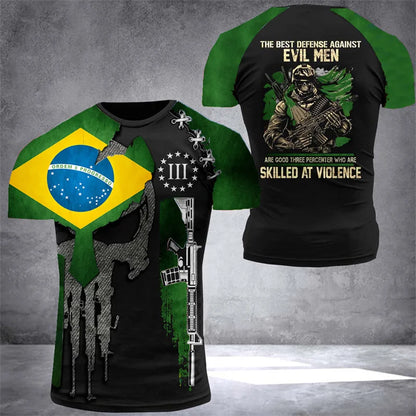 Brazil Flag Men's T-Shirt 3D Print Brazilian T Shirt Summer Oversized Jersey Camo Veterans Short Sleeve Sports Tactical Tee Tops - Empire P.E