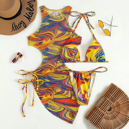 3 Pieces Bikini Set Women Leopard Halter Sexy Swimsuit 2026