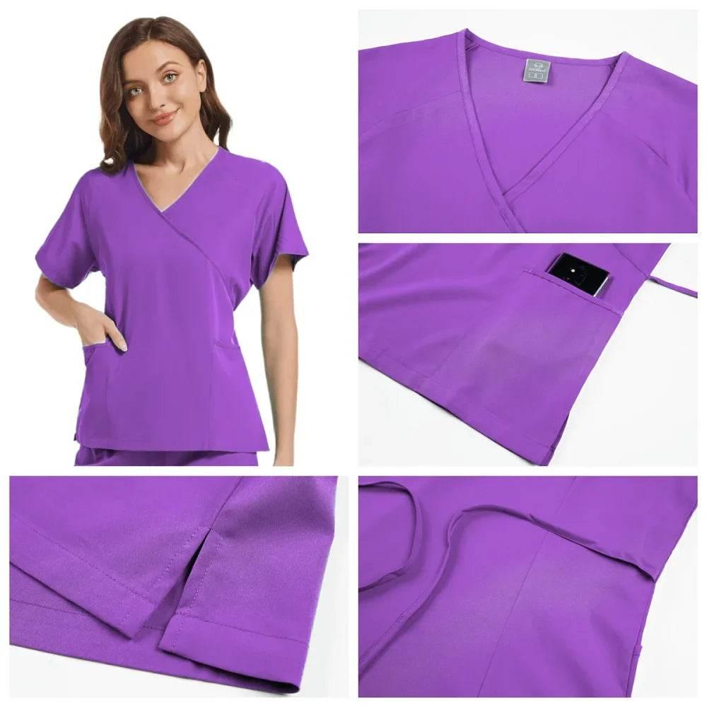 Stretch Scrubs Women Set Medical Scrubs Top+ Jogger Pants Nursing Uniforms Clinical Scrubs Set Nurse Doctor Dustproof Workwear - Empire P.E