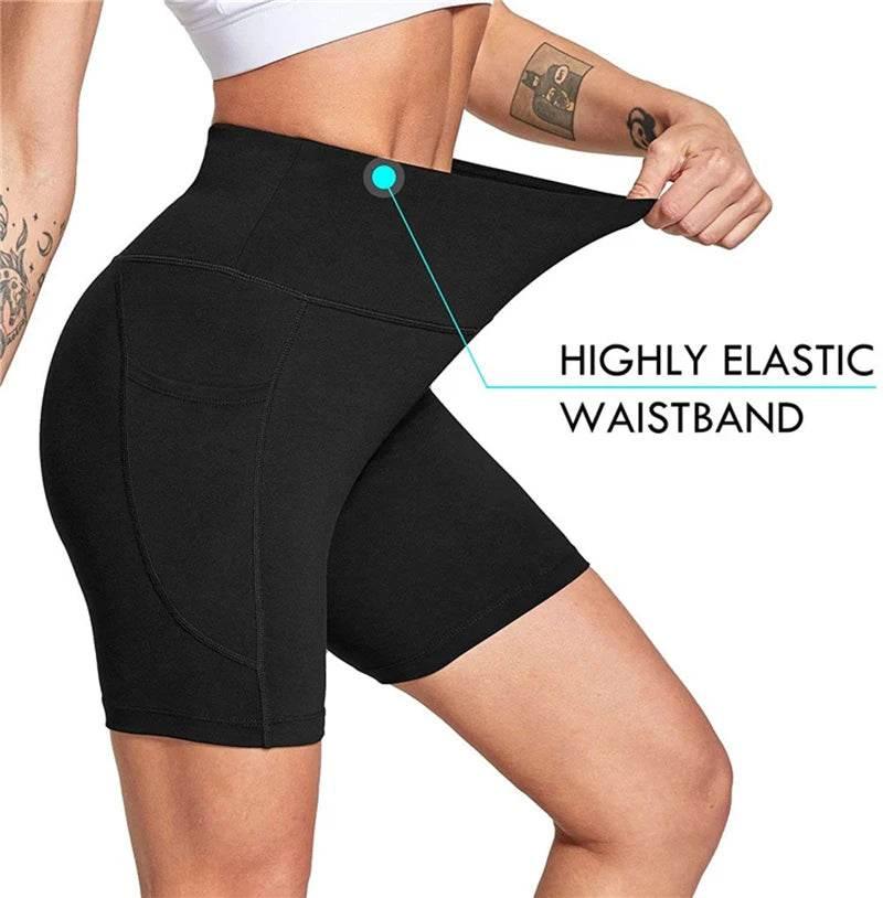 Leggings Women High Waist Yoga Sport Shorts Biker Shorts Women Sports Leggings For Fitness Cross Waist Pocket Yoga Pant - Empire P.E