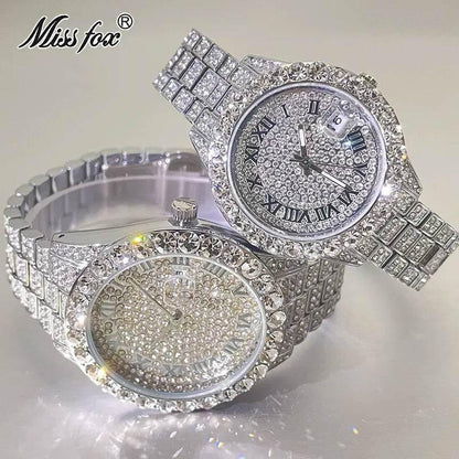 Hot Hip Hop Iced Out Watch for Mens Brand MISSFOX Fashion Bling Quartz Clocks Luxury Full Diamond Wrist Watches Man Reloj Hombre - Empire P.E