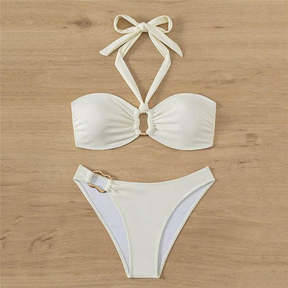 Halter Bandeau Leopard Print Bikinis Sets Woman Metal Ring Swimwear Hollow Out Sexy Swimsuit 2025 Bathing Suit Bikinis De Mujer - Empire P.E
